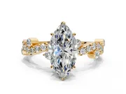 Solitaire Engagement Ring Setting for Marquise Center with Bar-Station Pave Twist and Prong Head in Yellow Gold