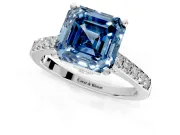 Solitaire Engagement Ring Setting for Fancy Blue Asscher Cut Center with Crossover Accents and Prong Head in Sterling Silver