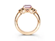 Cluster Engagement Ring Setting for Fancy Pink Asscher Cut Center with Bezel Accent Clusters and Prong Head in Rose Gold