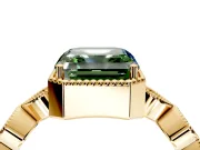 Vintage Station Engagement Ring Setting for Fancy Green Asscher Cut Center with Accents and Prong Head in Yellow Gold