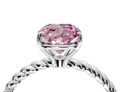 Solitaire Engagement Ring Setting for Fancy Pink Cushion Cut Center with Plain Twisted Rope Band and Prong Head in Sterling Silver