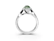 Halo Engagement Ring Setting for Fancy Green Marquise Center with Narrow Pave Split Shank and Prong Head in Sterling Silver