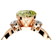 3 Stone Engagement Ring Setting for Fancy Yellow Heart-Shaped Center with Pave Twist Band and Prong Head in Rose Gold