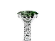 Solitaire Engagement Ring Setting for Fancy Green Oval Center with Large Accents and Prong Head in Sterling Silver