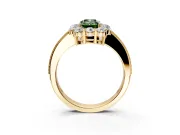Halo Engagement Ring Setting for Fancy Green Emerald Cut Center with Milgrain Channel Band and Prong Head in Yellow Gold