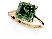 Solitaire Engagement Ring Setting for Fancy Green Asscher Cut Center with Cathedral Band and Prong Head in Yellow Gold