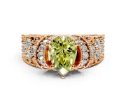 Pave Engagement Ring Setting for Fancy Yellow Pear-Shaped Center with Curved Accent Rows, Openwork and Prong Head in Rose Gold