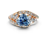 Halo Engagement Ring Setting for Fancy Blue Heart-Shaped Center with Marquise and Pave Bypass Band and Prong Head in Rose Gold