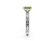 Solitaire Engagement Ring Setting for Fancy Yellow Emerald Cut Center with XO Engraved Band and Prong Head in Sterling Silver