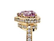 Halo Engagement Ring Setting for Fancy Pink Heart-Shaped Center with Metal-Rimmed Halo, Pave Band and Prong Head in Yellow Gold