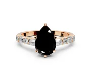 Baguette Engagement Ring Setting for Fancy Black Pear-Shaped Center with Alternating Bar-Set Band and Prong Head in Rose Gold