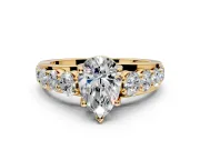 Solitaire Engagement Ring Setting for Pear-Shaped Center with Graduated Shared Prongs and Prong Head in Yellow Gold