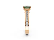 Solitaire Engagement Ring Setting for Fancy Green Princess Cut Center with Channel Band and Double Claw Prong Head in Rose Gold