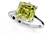 Solitaire Engagement Ring Setting for Fancy Yellow Asscher Cut Center with Cathedral Band and Prong Head in Sterling Silver