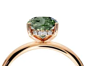 Hidden Halo Engagement Ring Setting for Fancy Green Cushion Cut Center with Thin Round-Wire Band and Prong Head in Rose Gold