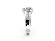 Halo Engagement Ring Setting for Fancy Pink Heart-Shaped Center with Wide Band, Inlaid Accent Row and Prong Head in Sterling Silver