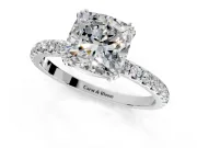 Solitaire Engagement Ring Setting for Cushion Cut Center with Pave Band and Claw Prong Head in Sterling Silver