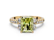 Paired Accent Engagement Ring Setting for Fancy Yellow Radiant Cut Center with Pave Band and Prong Head in Yellow Gold