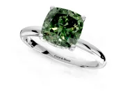 Hidden Halo Engagement Ring Setting for Fancy Green Cushion Cut Center with Thin Round-Wire Band and Prong Head in White Gold