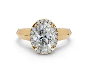 Halo Engagement Ring Setting for Oval Center with Knife Ridge Cathedral Band and Prong Head in Yellow Gold