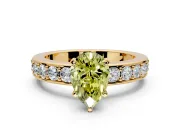 Solitaire Engagement Ring Setting for Fancy Yellow Pear-Shaped Center with Channel-Set Accents and Prong Head in Yellow Gold