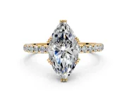 Solitaire Engagement Ring Setting for Marquise Center with Pave Band and Claw Prong Head in Yellow Gold