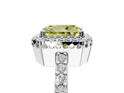 Halo Engagement Ring Setting for Fancy Yellow Radiant Cut Center with Inner Milgrain Border and Prong Head in Platinum