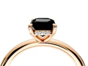 Hidden Halo Engagement Ring Setting for Fancy Black Emerald Cut Center with Thin Rounded Band and Prong Head in Rose Gold