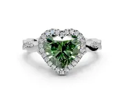 Halo Engagement Ring Setting for Fancy Green Heart-Shaped Center with Twist Band and Prong Head in Sterling Silver