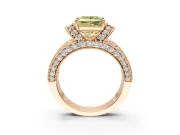 Pave Engagement Ring Setting for Fancy Yellow Princess Cut Center with Curved Accent Rows, Openwork and Prong Head in Rose Gold