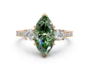 3 Stone Engagement Ring Setting for Fancy Green Marquise Center with Round Cut Side Accents and Prong Head in Rose Gold