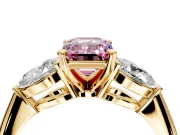 3 Stone Engagement Ring Setting for Fancy Pink Emerald Cut Center with Large Pear-Shaped Accents and Prong Head in Yellow Gold