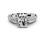 Solitaire Engagement Ring Setting for Radiant Cut Center with Graduated Shared Prongs and Prong Head in Platinum