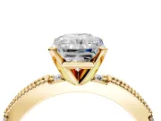 Solitaire Engagement Ring Setting for Radiant Cut Center with Milgrain-Edged Pave Band and Prong Head in Yellow Gold