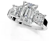 3 Stone Engagement Ring Setting for Emerald Cut Center with Matching Side Accents and Prong Head in Sterling Silver