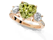 3 Stone Engagement Ring Setting for Fancy Yellow Heart-Shaped Center with Crossover Basket, Pave Band and Prong Head in Rose Gold