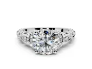 Solitaire Engagement Ring Setting for Round Cut Center with Filigree Band and Prong Head in White Gold