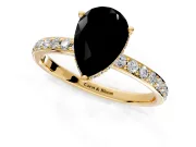 Hidden Halo Engagement Ring Setting for Fancy Black Pear-Shaped Center with Pave Band and Prong Head in Yellow Gold