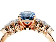 Cluster Engagement Ring Setting for Fancy Blue Emerald Cut Center with 2-Row Shoulder Clusters and Prong Head in Rose Gold
