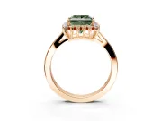 Starburst Halo Engagement Ring Setting for Fancy Green Princess Cut Center with Flat Cathedral Band and Prong Head in Rose Gold