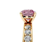 Solitaire Engagement Ring Setting for Fancy Pink Cushion Cut Center with Channel-Set Accents and Prong Head in Yellow Gold
