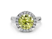 Halo Engagement Ring Setting for Fancy Yellow Round Cut Center with Square Band and Prong Head in Platinum