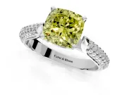 Solitaire Engagement Ring Setting for Fancy Yellow Cushion Cut Center with Multi-Row Accents and Prong Head in Platinum