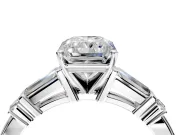 Bar-Set Engagement Ring Setting for Radiant Cut Center with Tapered Baguette Accents and Prong Head in White Gold