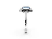 Cluster Halo Engagement Ring Setting for Fancy Blue Radiant Cut Center with Milgrain Bezel Accents and Prong Head in Sterling Silver