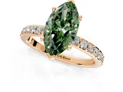 Solitaire Engagement Ring Setting for Fancy Green Marquise Center with Round Cut Pave Band and Prong Head in Rose Gold
