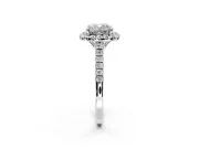 Halo Engagement Ring Setting for Cushion Cut Center with Raised Halo, Pave Band and Prong Head in Platinum