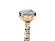 Solitaire Engagement Ring Setting for Cushion Cut Center with Pave Band and Claw Prong Head in Rose Gold
