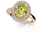 Halo Engagement Ring Setting for Fancy Yellow Oval Center with Plain Tapered Band and Prong Head in Rose Gold