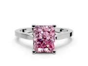 Solitaire Engagement Ring Setting for Fancy Pink Radiant Cut Center with Tapered Shoulders and Prong Head in White Gold